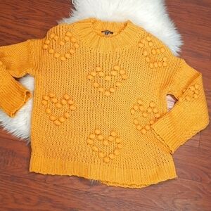 Cocobleau Chunky Knit Oversized Heart Pompom Sweater